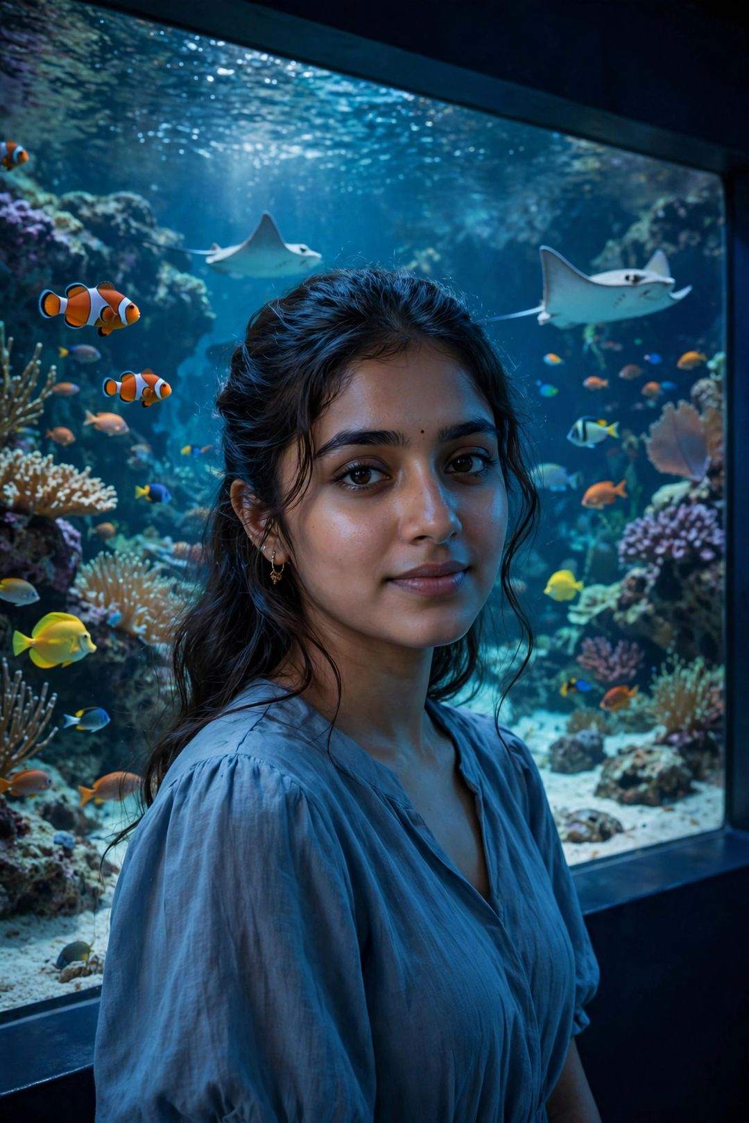 Girl aquarium dream look photo editing prompt