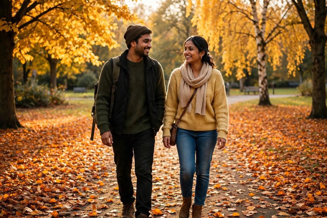 Couple autumn park look AI photo editing prompt