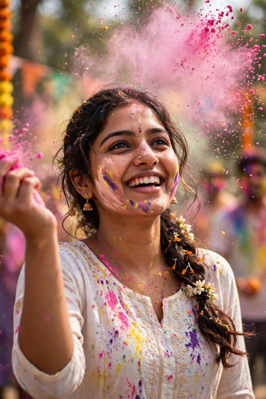 Girl Holi colours look AI photo edit