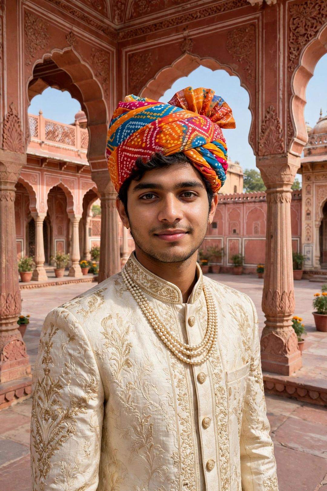 Boy royal Rajasthani turban look photo editing prompt