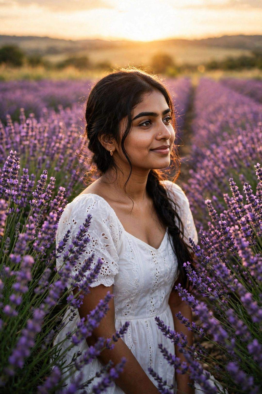 Girl lavender field look AI photo editing prompt
