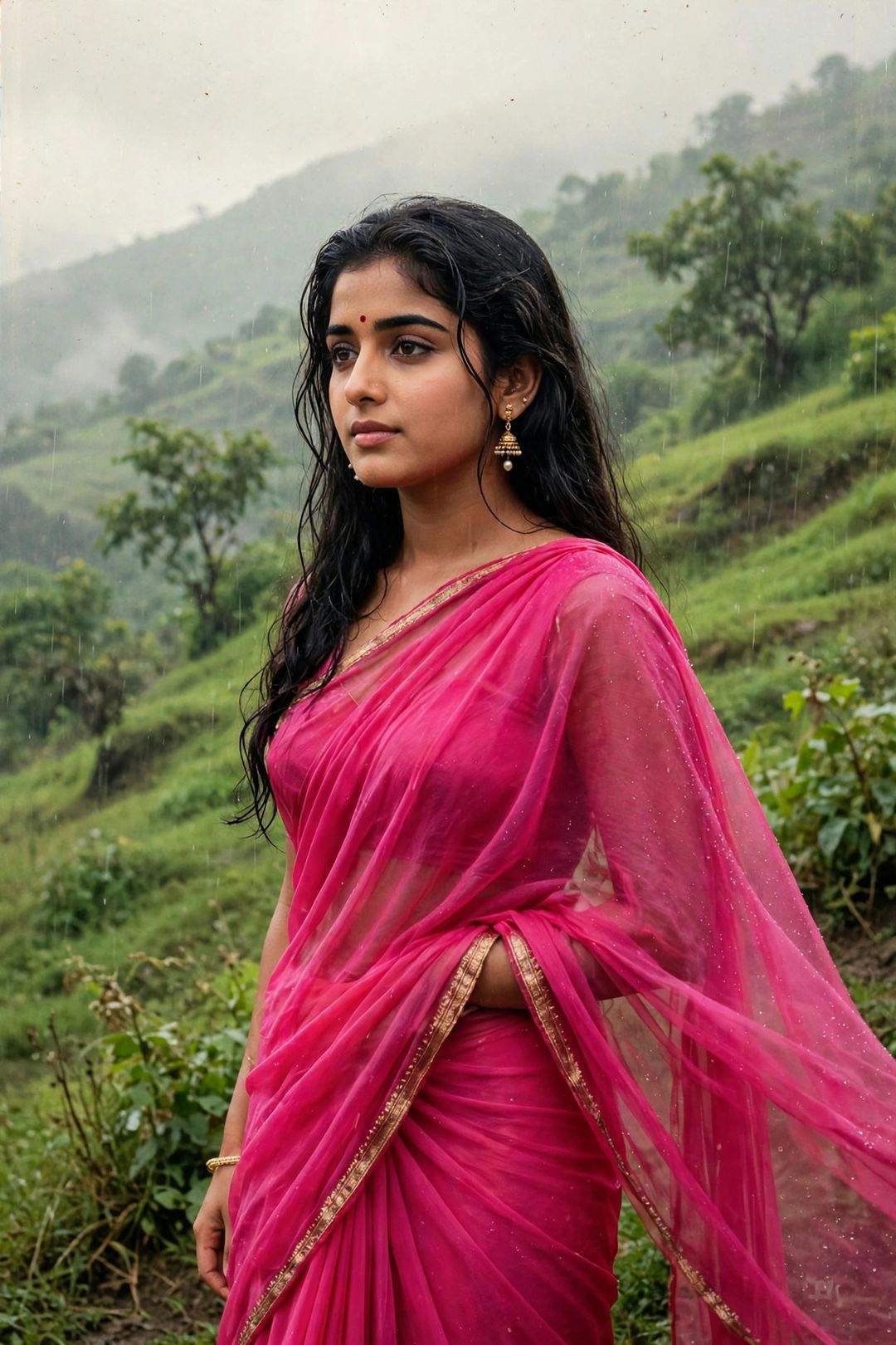 Girl 90s retro film saree look photo editing prompt