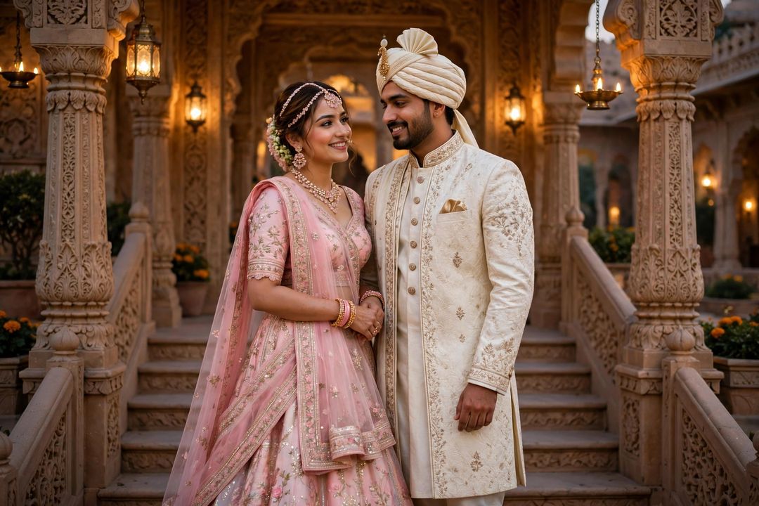 Couple pre-wedding palace look AI photo editing prompt