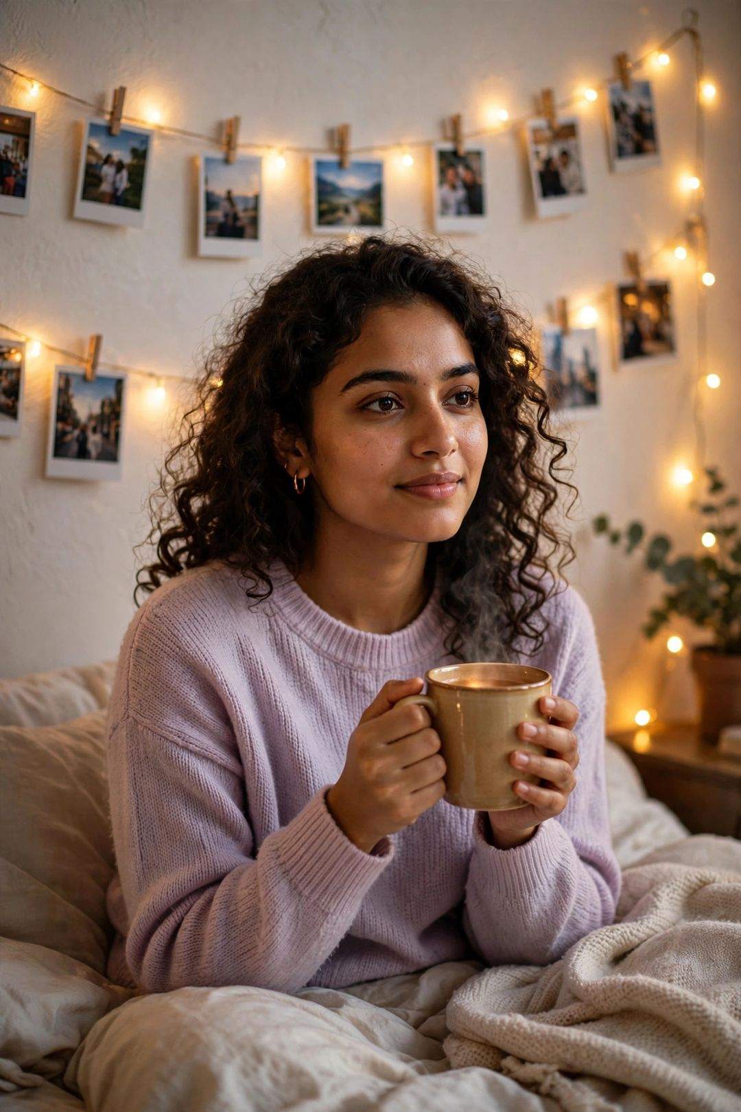 Girl fairy lights bedroom aesthetic Gemini prompt