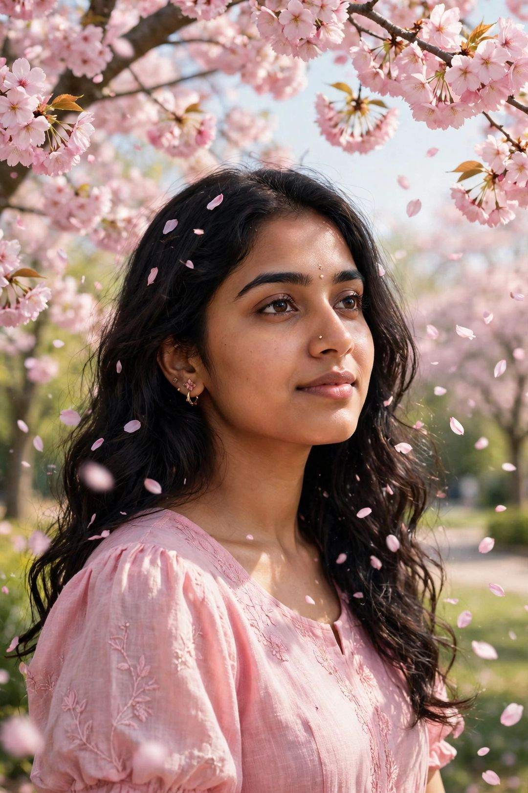 Girl cherry blossom look Gemini photo editing prompt