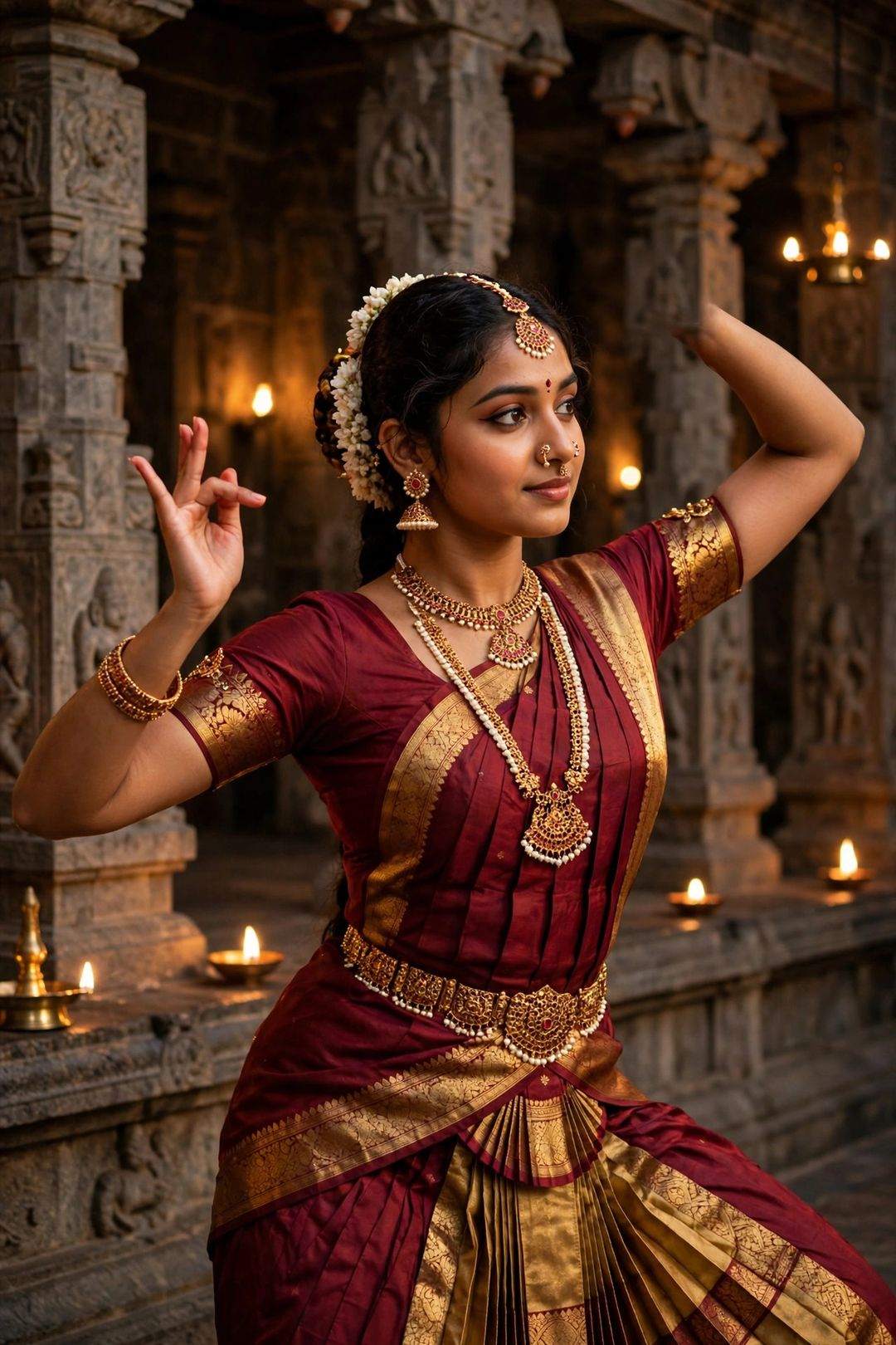 Girl Bharatanatyam classical dance look Gemini prompt