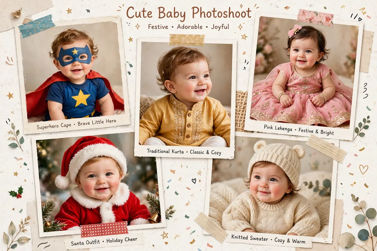 AI baby photo prompts – cute baby photoshoot looks collage