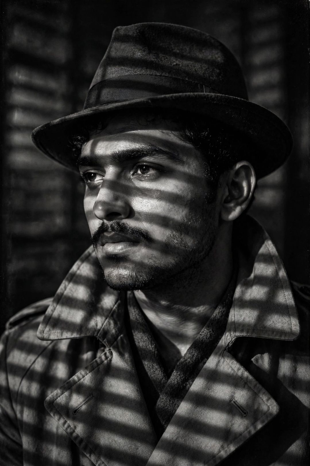 Boy noir detective black and white portrait ChatGPT photo edit