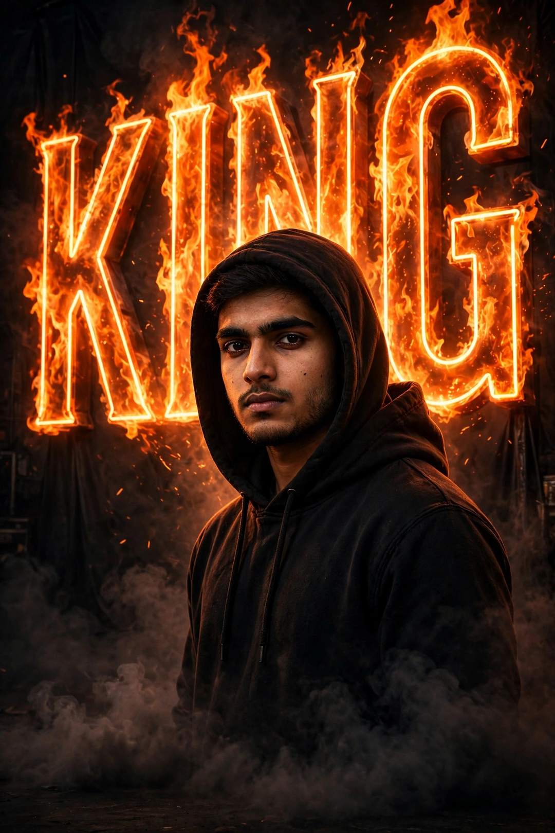 Boy flaming neon name art portrait ChatGPT photo editing prompt