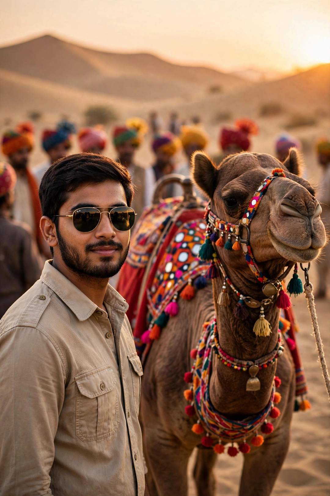 Boy Thar desert safari travel look photo editing prompt