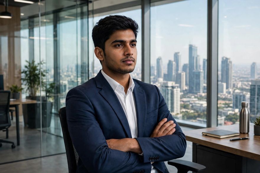 Boy CEO office suit look photo editing prompt