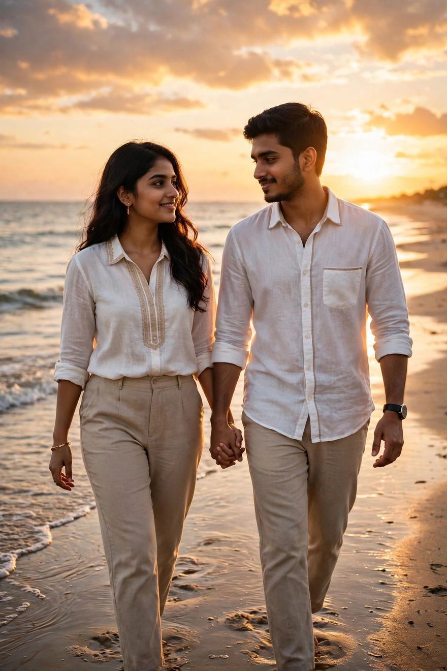 Couple sunset beach photo editing prompt ChatGPT