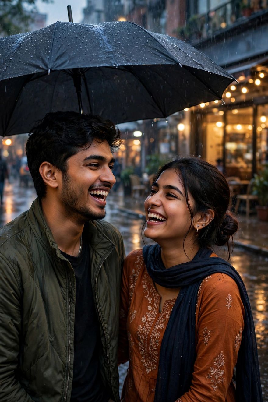 Couple rain romance umbrella photo editing prompt