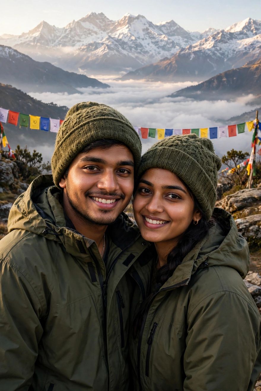 Couple mountain trip photo editing prompt