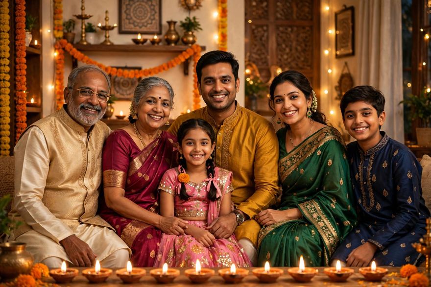 Family Diwali group photo editing prompt ChatGPT