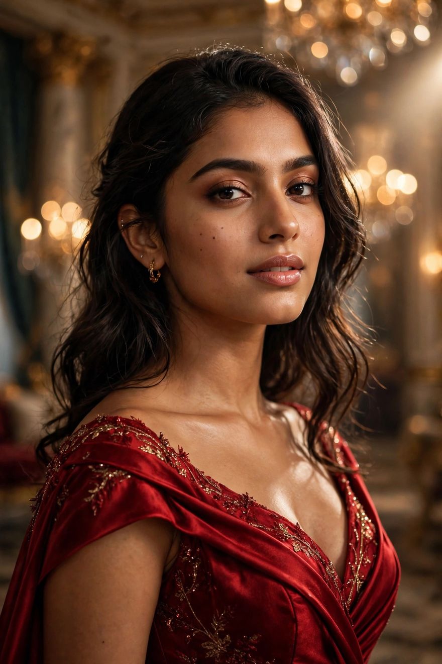 Girl red gown party look ChatGPT photo editing prompt