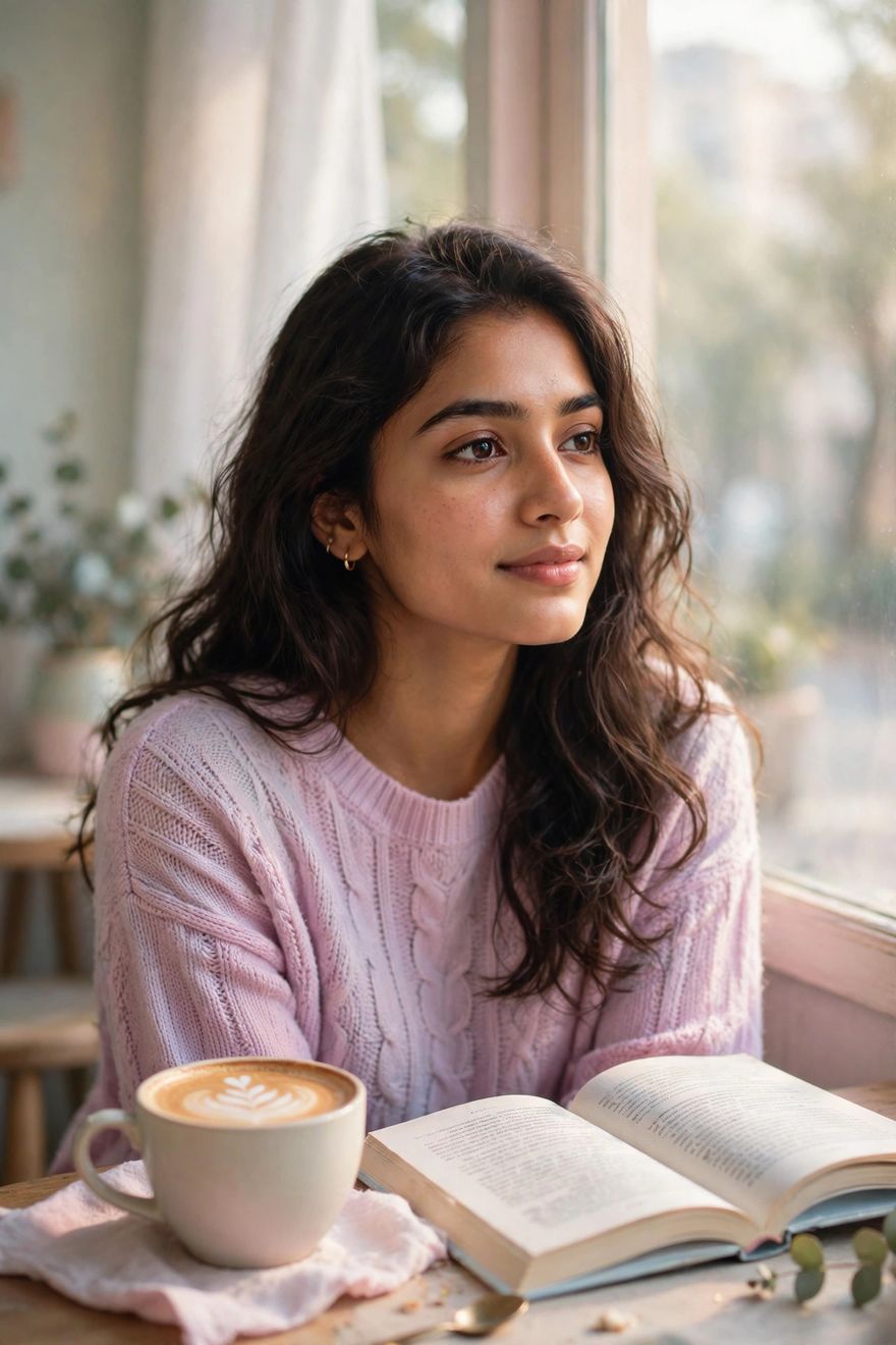 Girl aesthetic soft glow cafe portrait photo edit