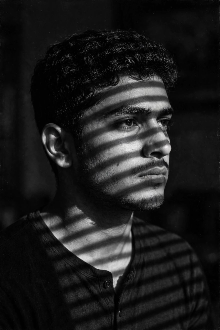 Black and white noir portrait photo editing prompt