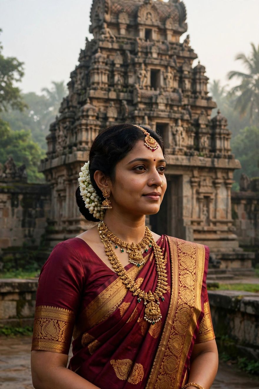 South Indian temple saree look photo edit prompt
