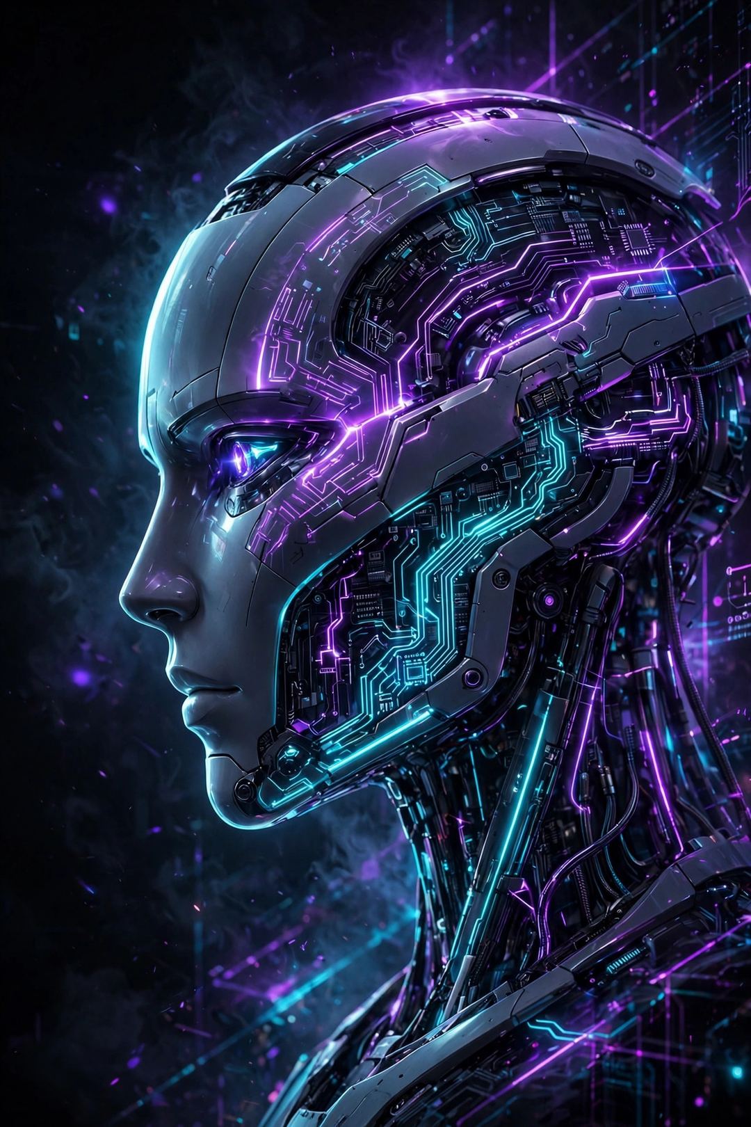 ChatGPT image prompt example futuristic AI robot neon poster