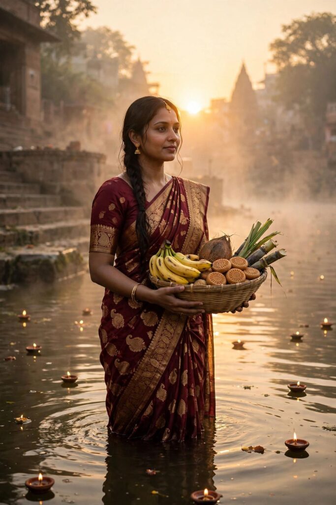 Chhath Puja Gemini prompt example result morning arghya sunrise