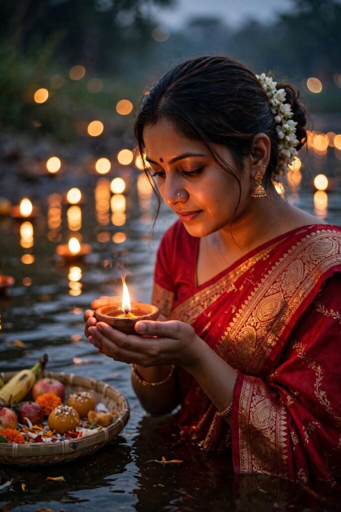 Chhath Puja Gemini prompt example result diya close-up