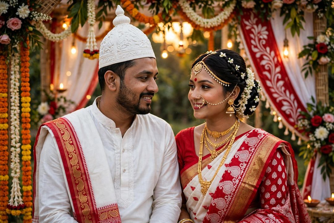 Couple Bengali wedding traditional look ChatGPT photo edit