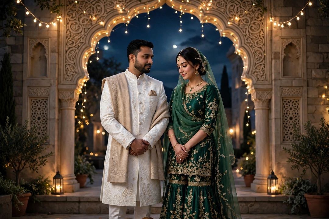 Couple elegant nikah moonlit portrait ChatGPT photo edit