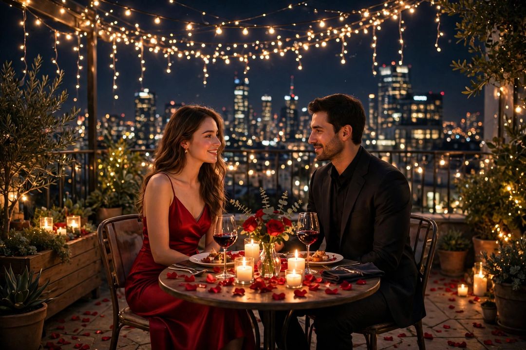 Couple Valentine rooftop candlelight dinner ChatGPT photo editing prompt
