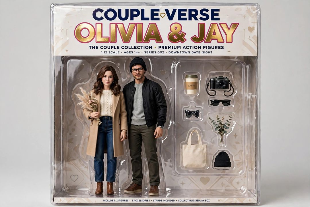 Couple action figures toy box trend ChatGPT photo editing prompt