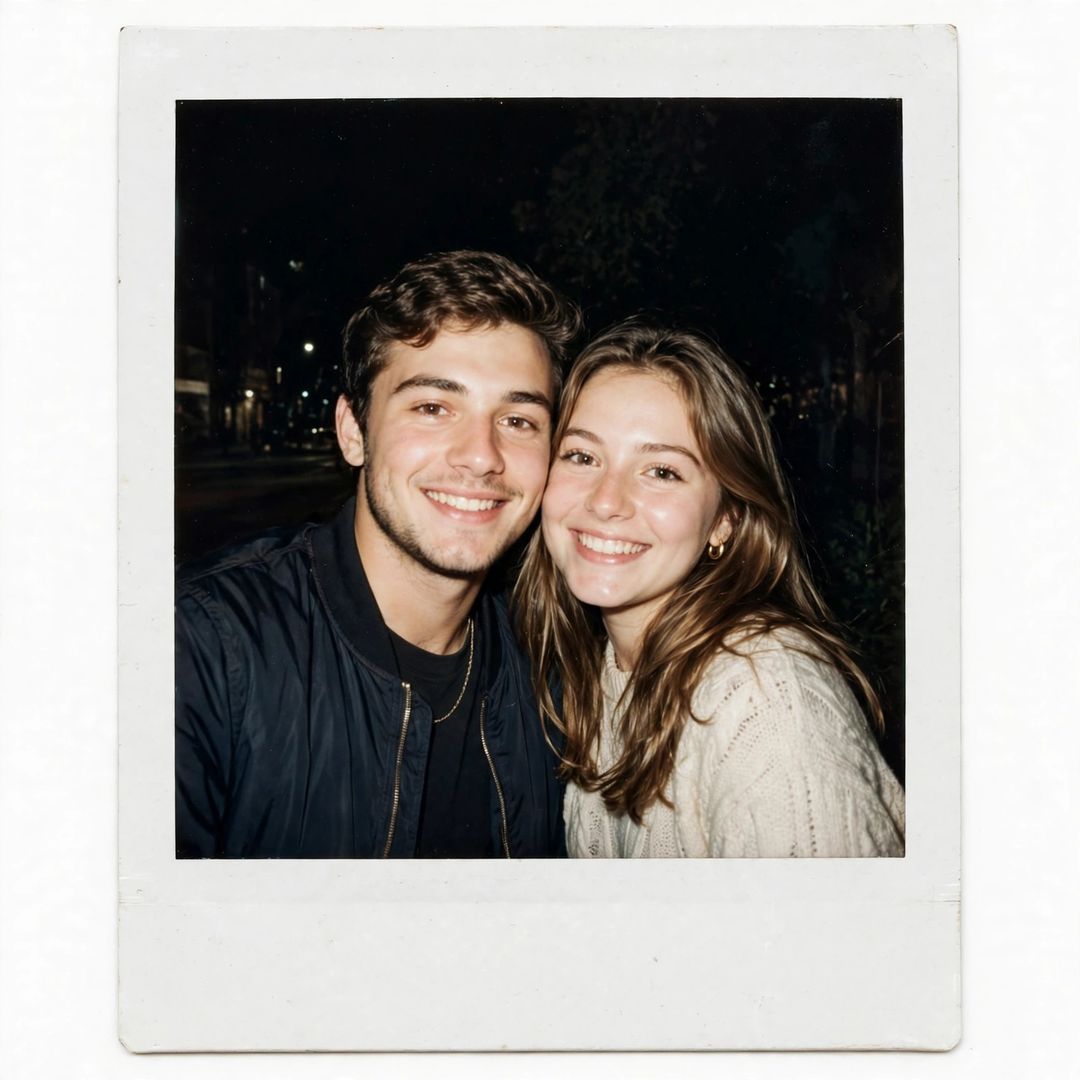 Couple polaroid flash night photo ChatGPT photo edit