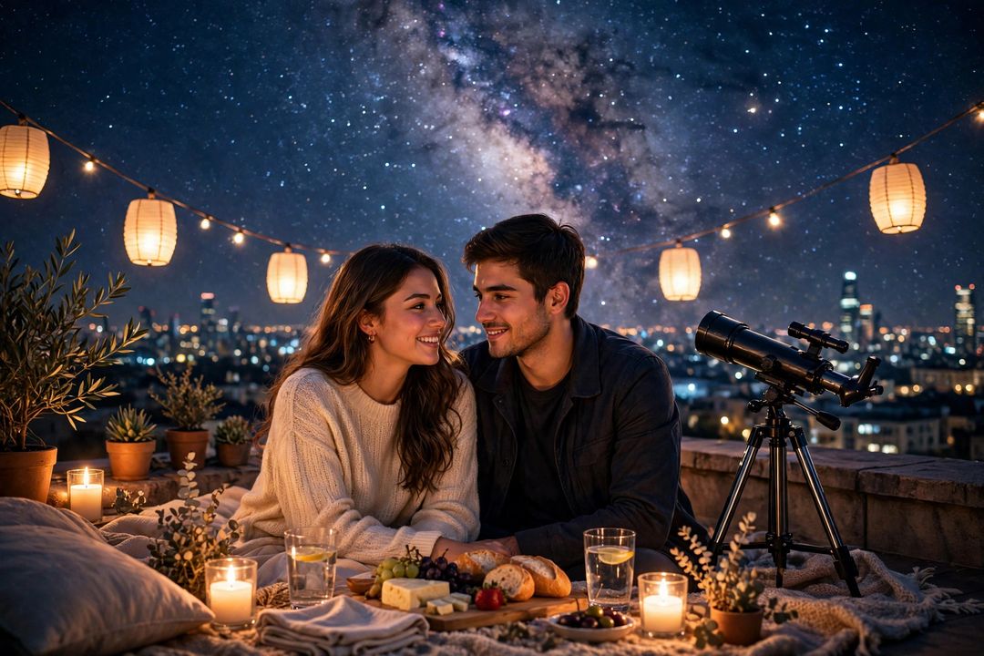 Couple stargazing on candlelit rooftop ChatGPT photo editing prompt