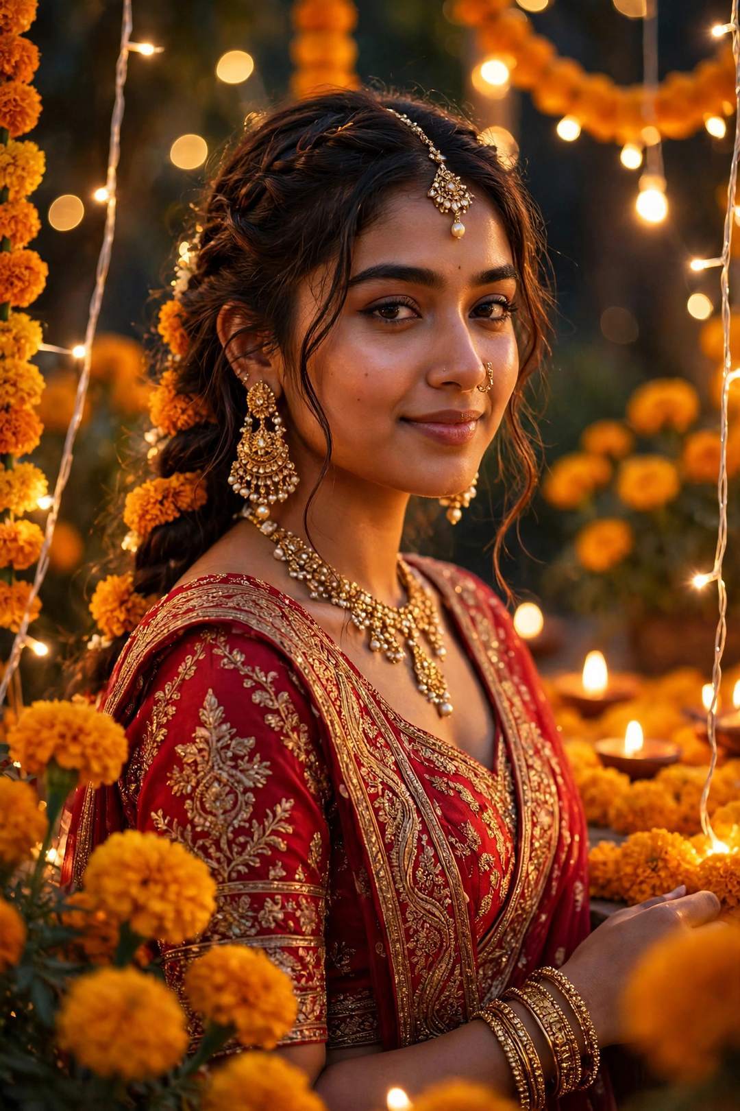 Red Lehenga Festive DP — AI DP prompt result