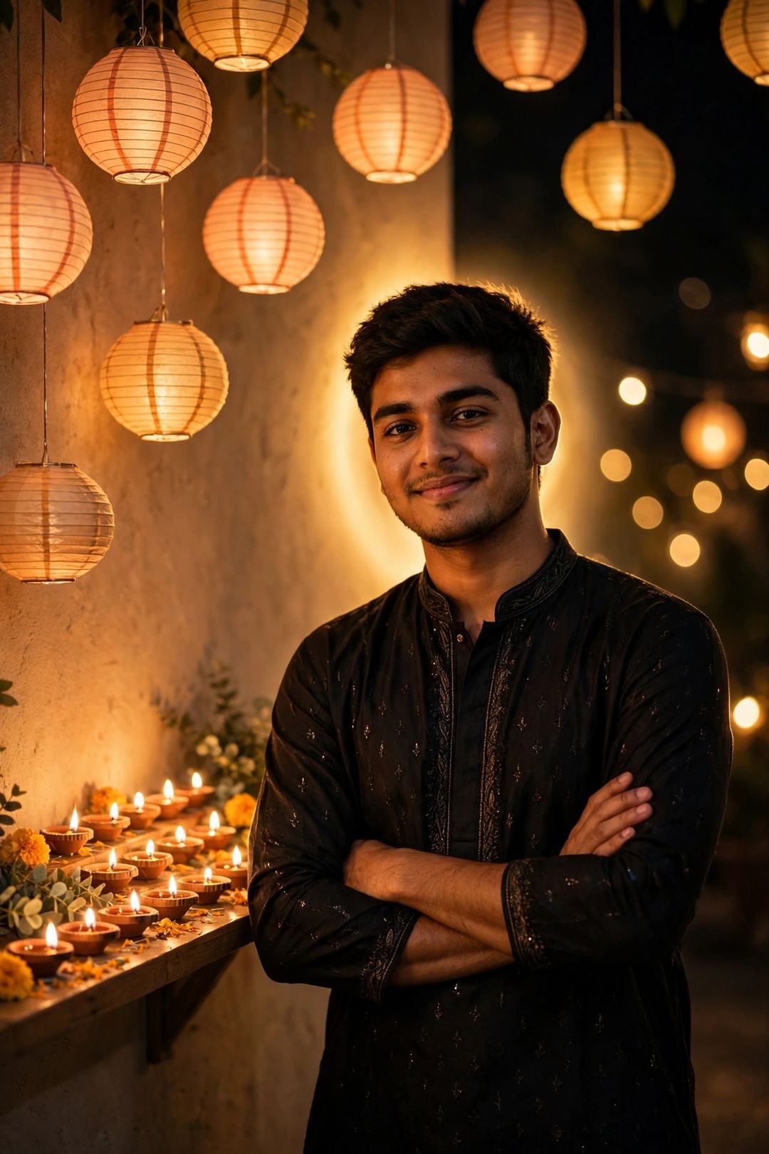 Result of Prompt 2 – black kurta with lanterns