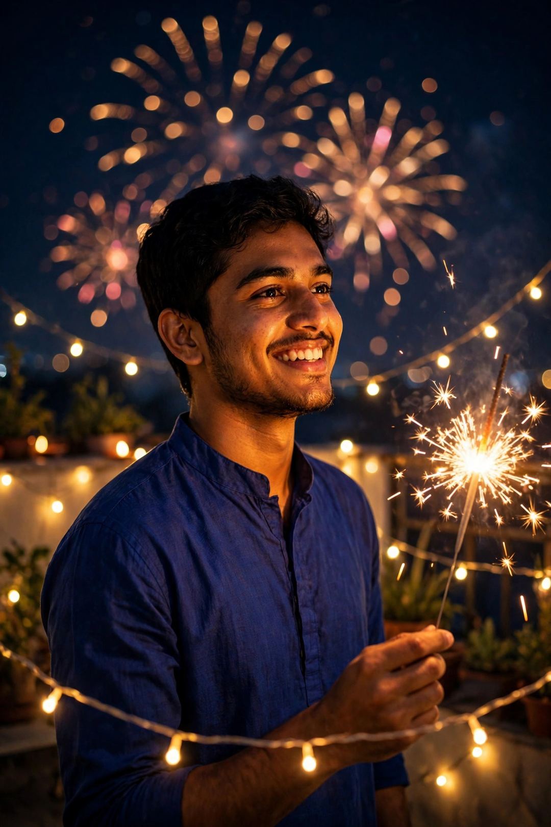 Result of Prompt 5 – blue kurta sparkler night