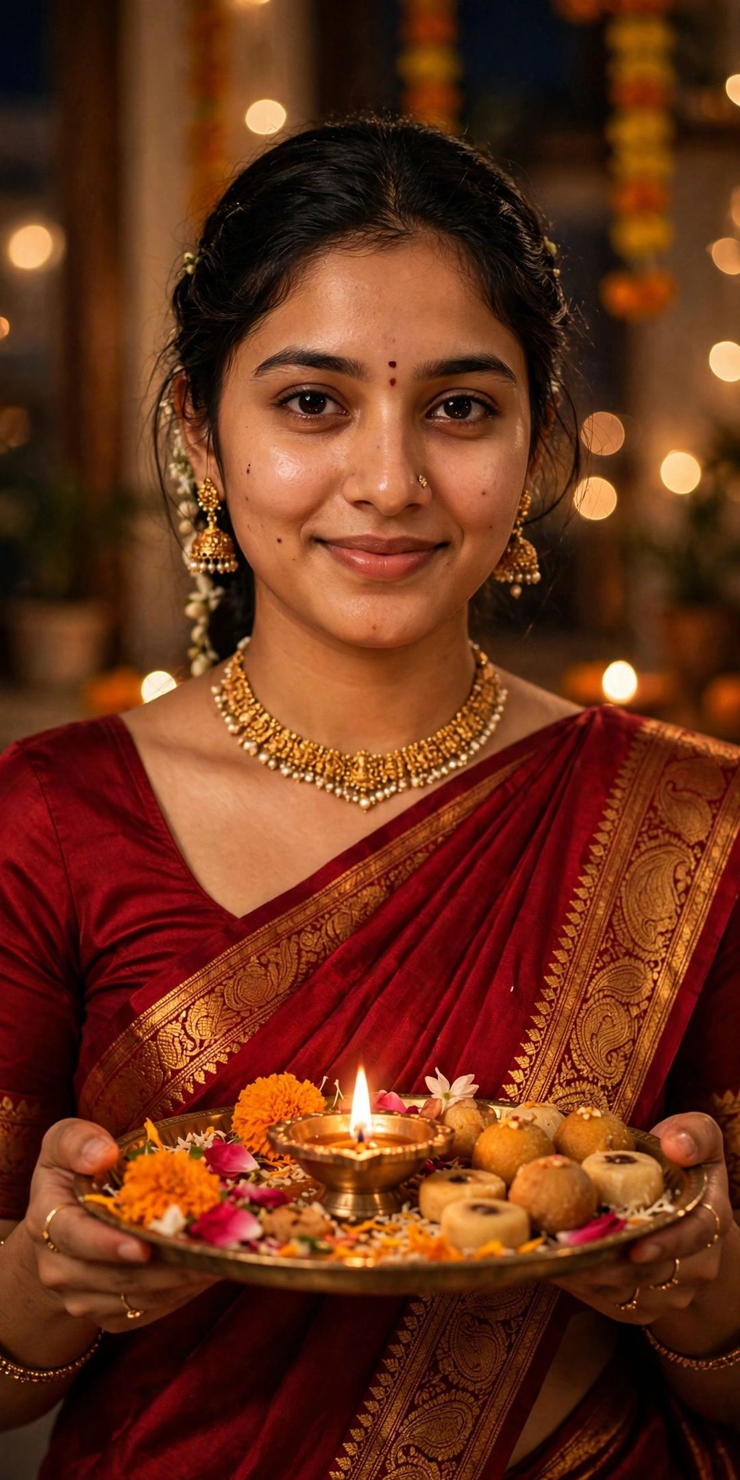 Result of Prompt 1 – red saree pooja look