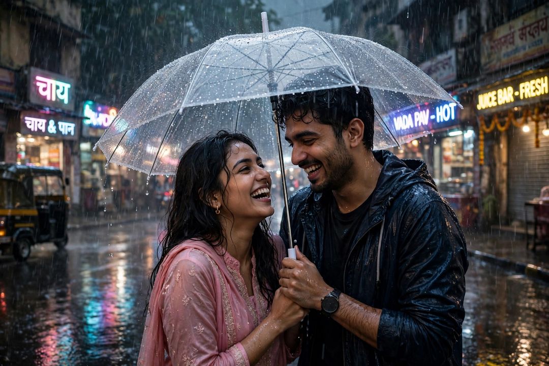 Rain Couple One Umbrella — Gemini AI photo prompt result