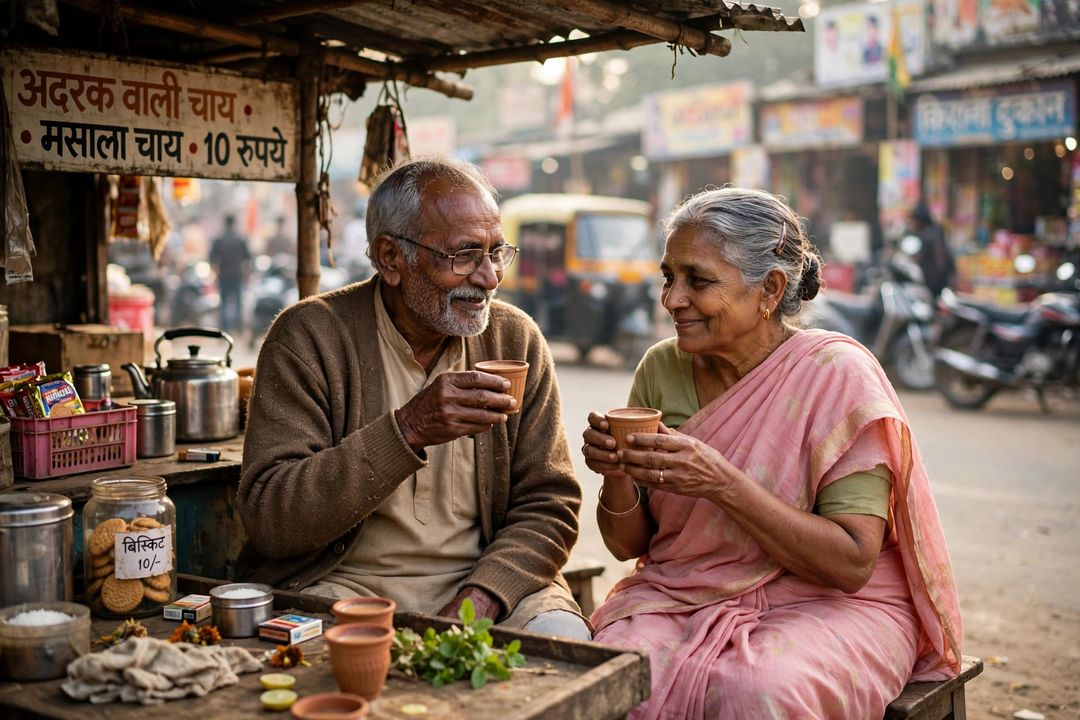 Elderly Couple Tea Stall — Gemini AI photo prompt result