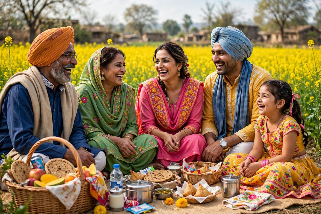 Family Picnic Mustard Field — Gemini AI photo prompt result