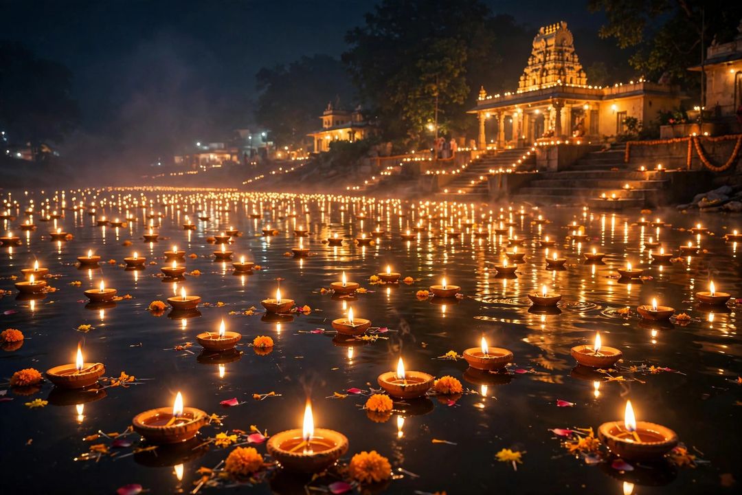 Diwali Diya River — Gemini AI photo prompt result