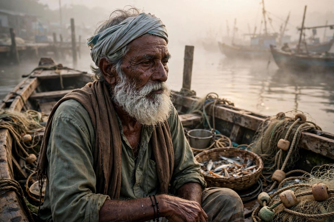 Old Fisherman Harbour Dawn — Gemini AI photo prompt result
