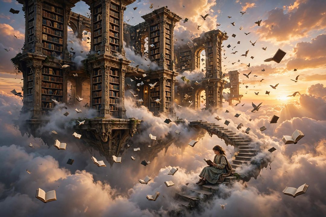 Floating Library Fantasy — Gemini AI photo prompt result