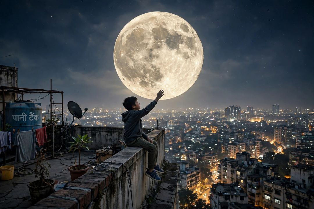Giant Moon Rooftop — Gemini AI photo prompt result