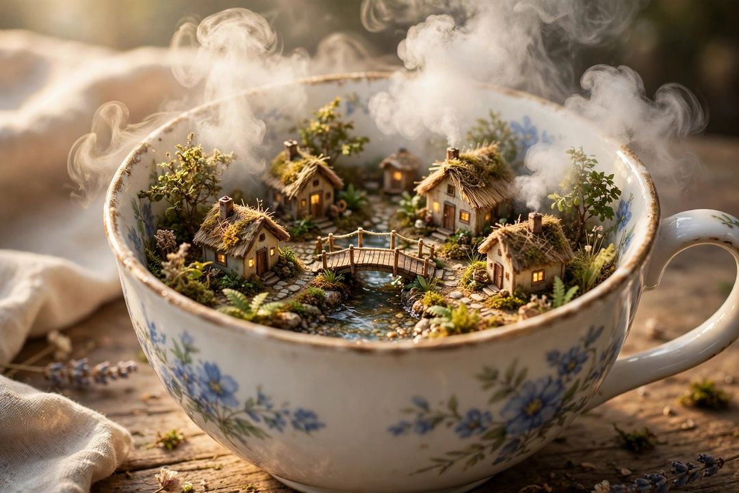 Tiny World Teacup — Gemini AI photo prompt result
