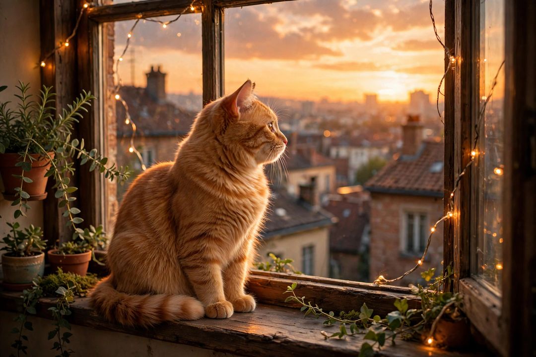 Cat Window Sunset — Gemini AI photo prompt result