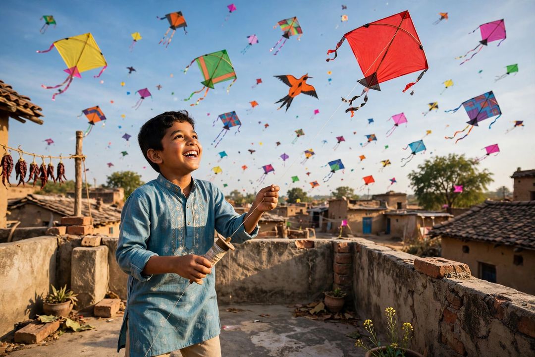 Village Boy Kite Festival — Gemini AI photo prompt result