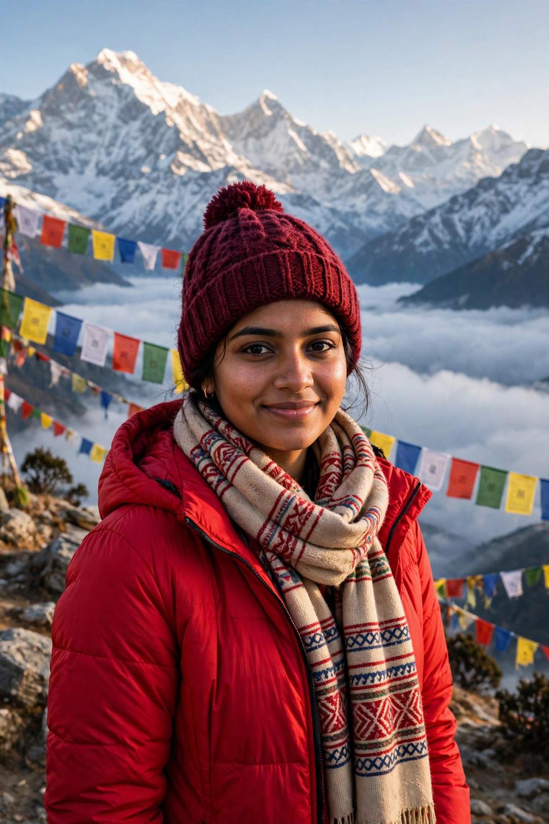 Girl Himalayan snow travel portrait photo editing prompt