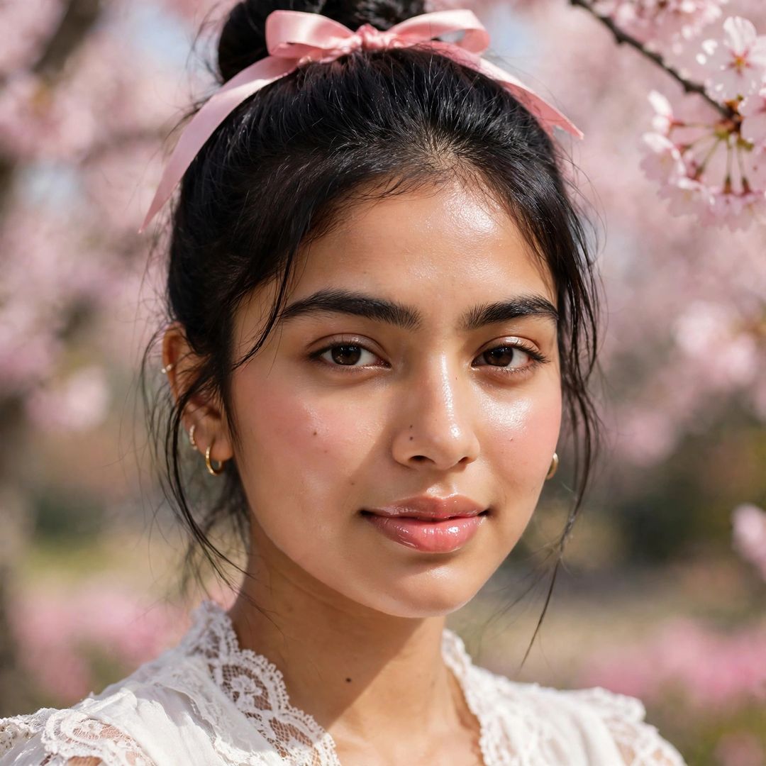 Girl cherry blossom Korean glow beauty portrait ChatGPT edit