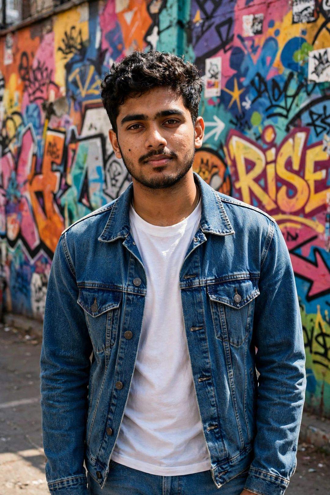 Boy denim street look Gemini photo edit
