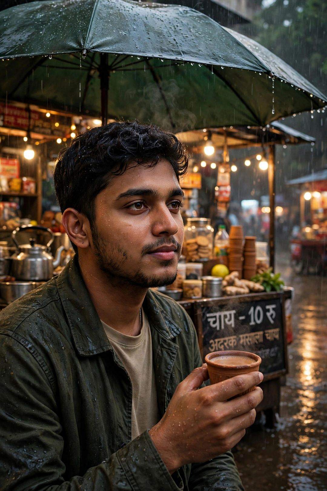 Boy monsoon chai stall look Gemini photo editing prompt
